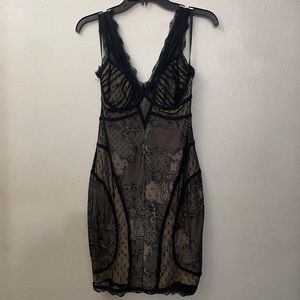 Bebe Black & Nude Lace Dress